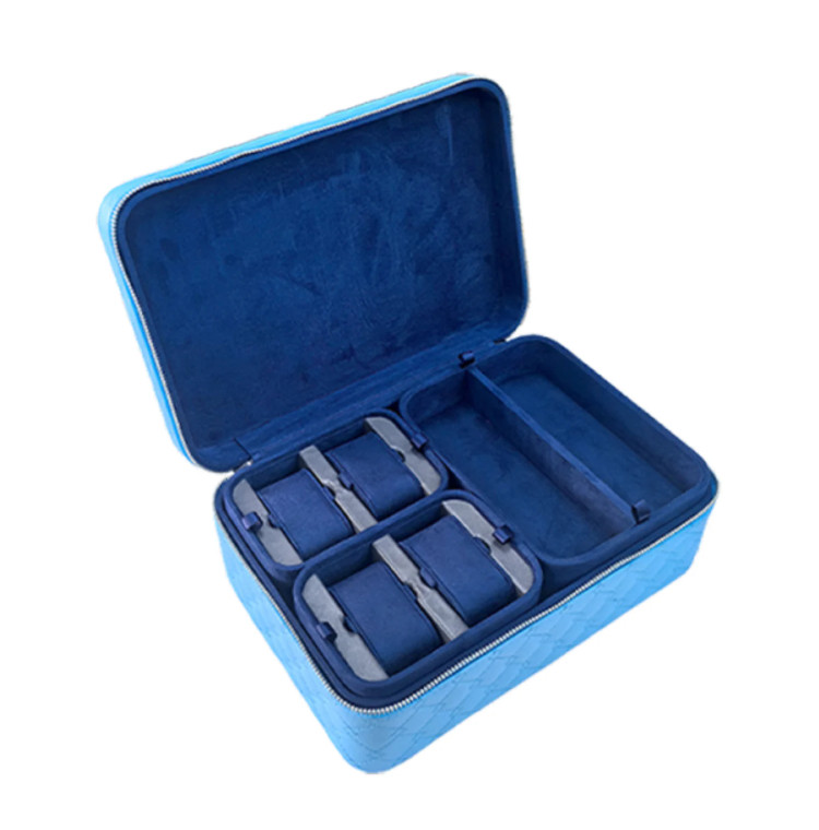 Baby Blue Luxury Travel Jewelry Case Organizer – Real Genuine Leather