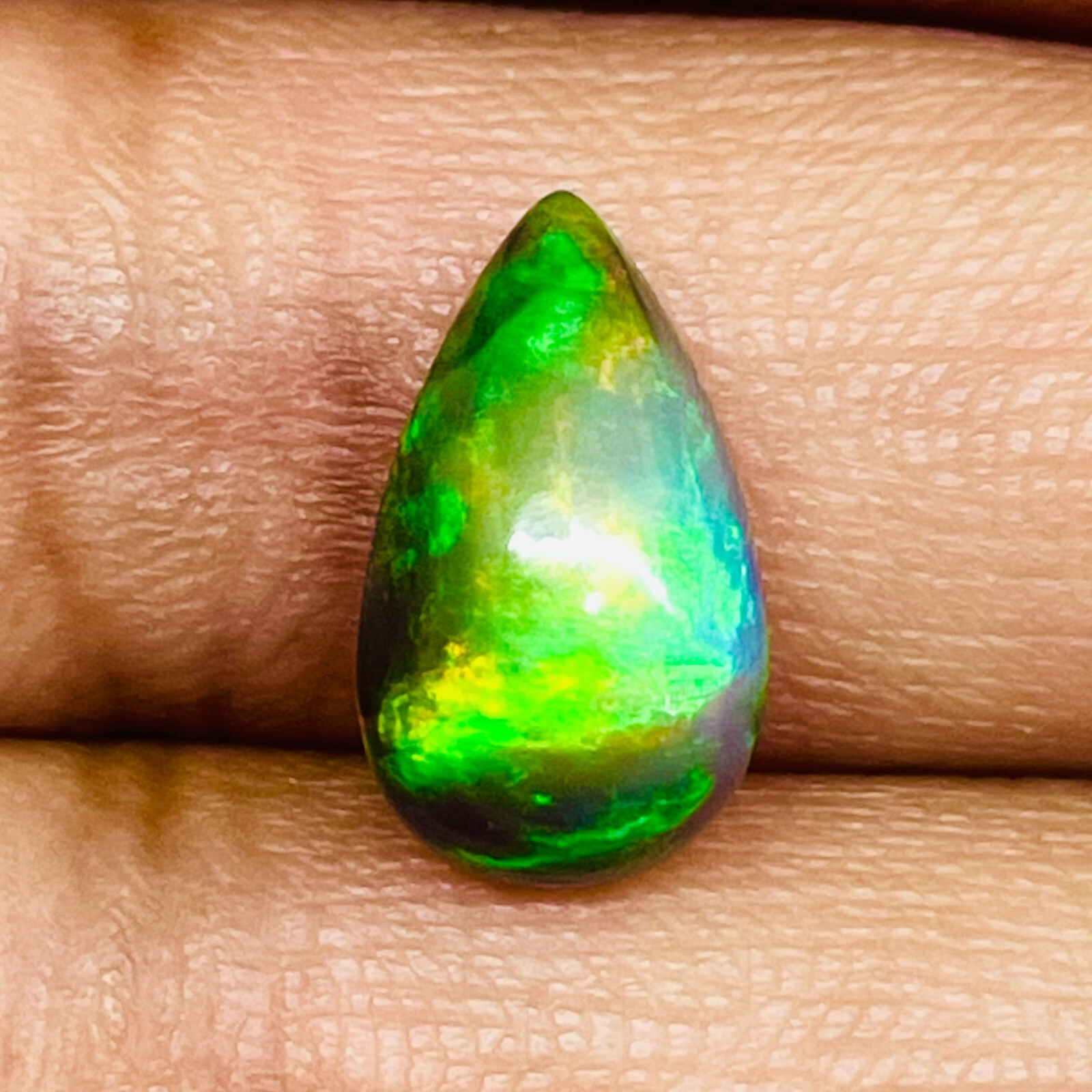 2.88 Ct Natural Ethiopian Black Opal 13.8x8mm Multi Fire Loose Cabochon Gemstone
