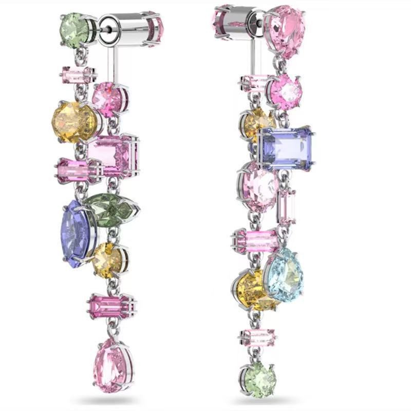 Swarovski Crystal Gema Asymmetric Drop Dangle Earrings