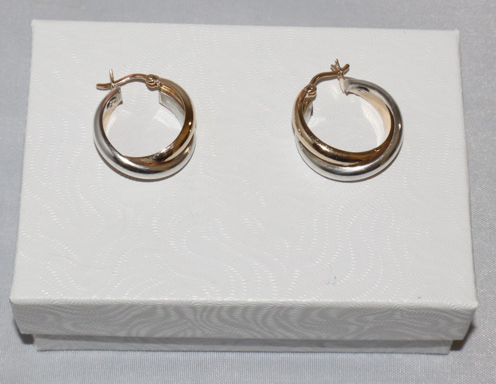 Vintage 14k Yellow Gold Sterling Silver Twisted 1/2 Inch Hoop Earrings 3.3 grams