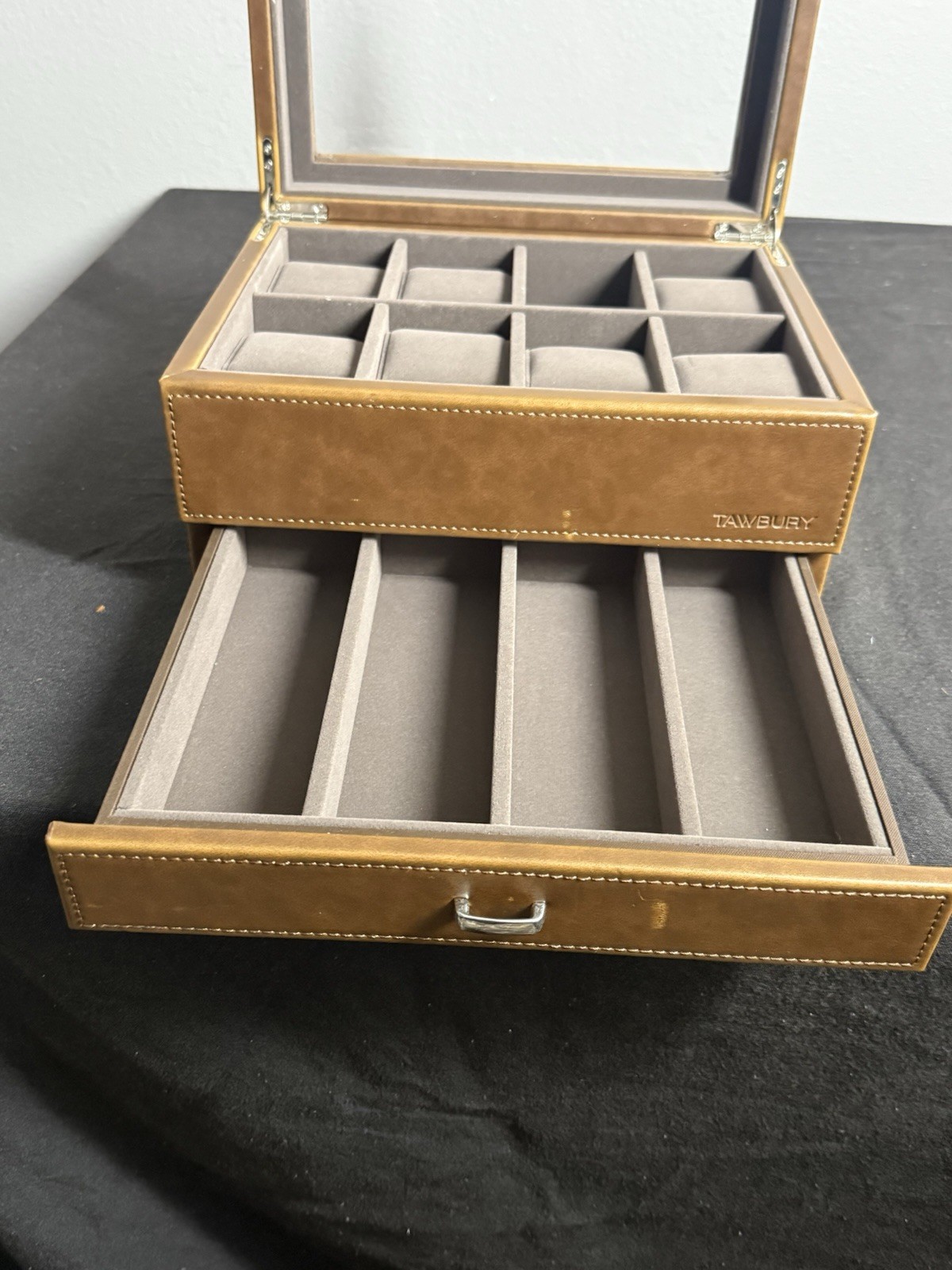 TAWBURY 8 Slot Watch Box Unisex Storage Drawer Real Glass