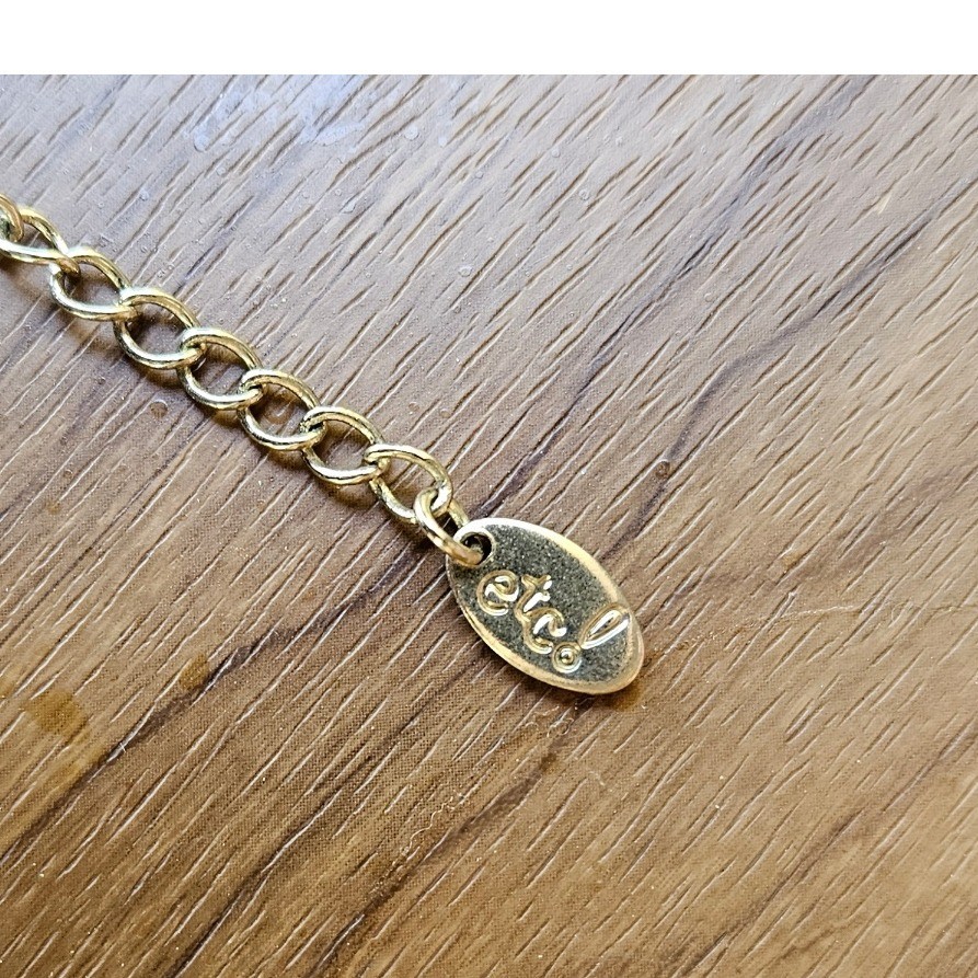 etc! Gold Chain Necklace with Blue & Clear Rhinestone Statement Bib