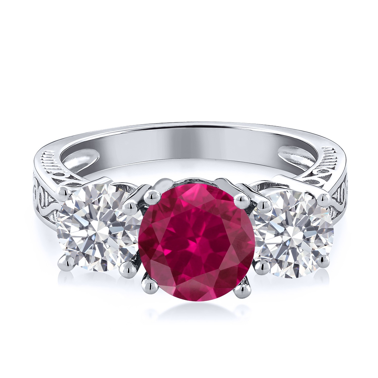 925 Sterling Silver Gemstone Birthstone and White Lab Grown Diamond 3-Stone