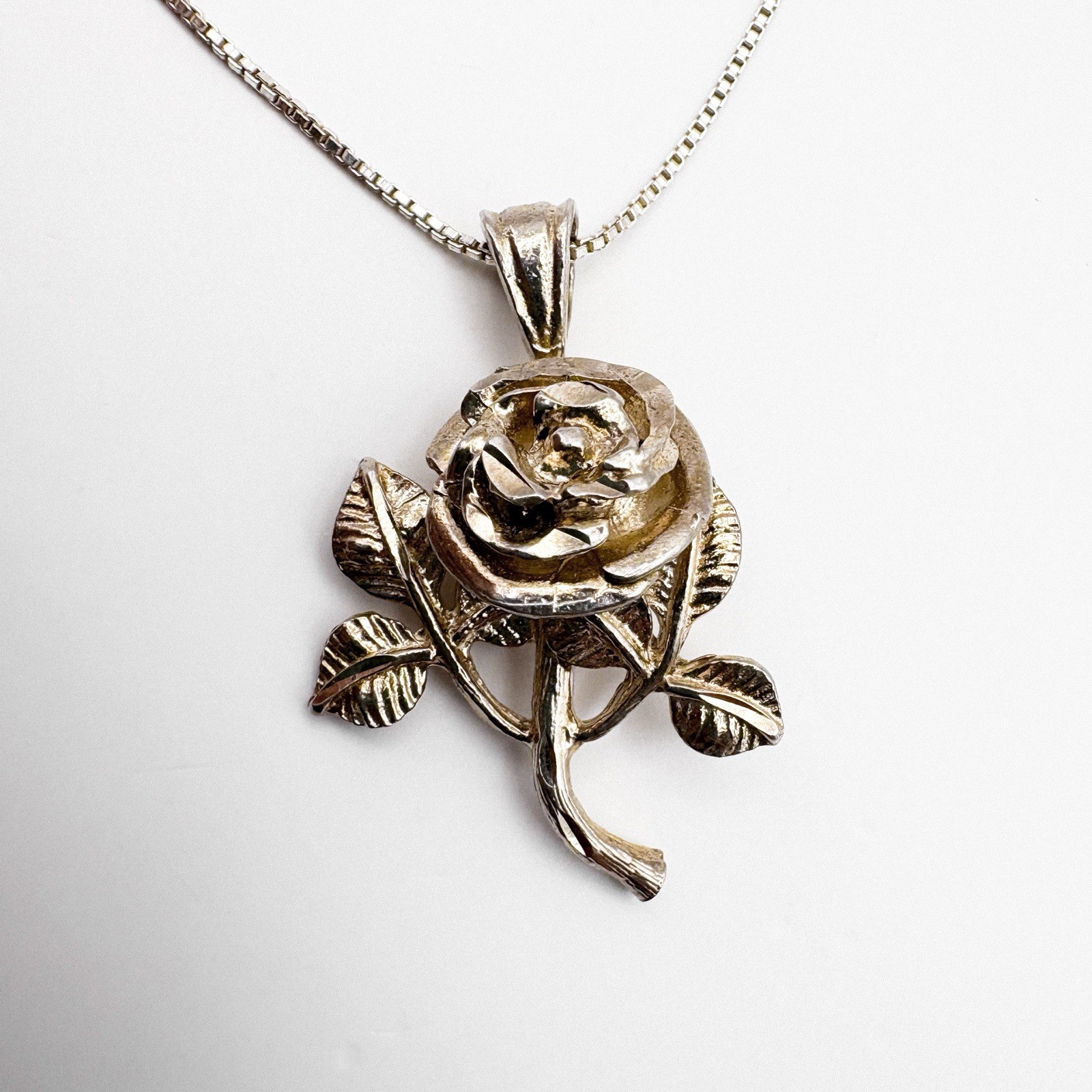 3d Rose Pendant Necklace Sterling 925 Silver Floral Jewelry