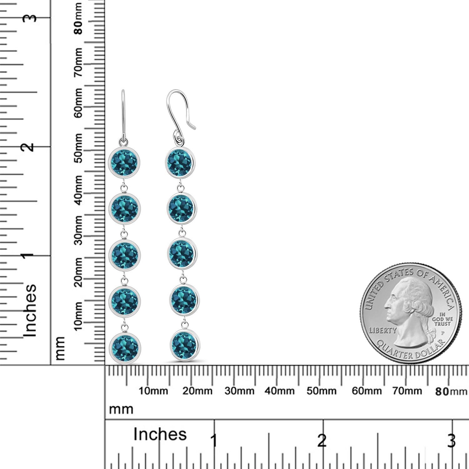 11.00 Cttw London Blue Topaz 925 Sterling Silver 5-Stone Drop Dangle Earrings