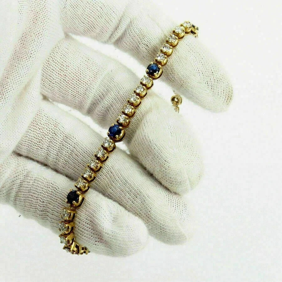 5.00 Ct Round Cut Natural Blue Sapphire Tennis Bracelet 14K Solid Yellow Gold