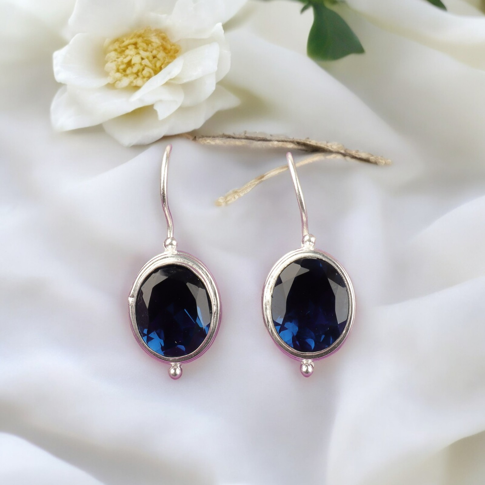 London Blue Topaz Gemstone 925 Sterling Silver Jewelry Birthstone Earrings 1.24″