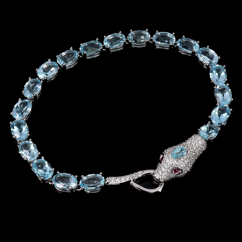 925 Sterling Silver Bracelet Oval Sky Blue Topaz 7x5mm Gemstone Jewelry 7inches