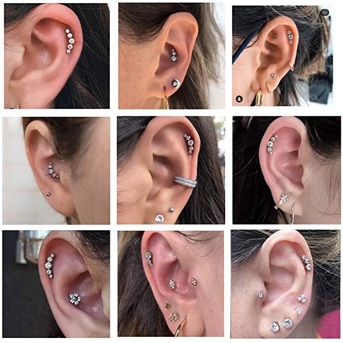 20Pcs 16G Lip Studs Stainless Steel Labret Piercing Ear Stud CZ Monroe Piercings