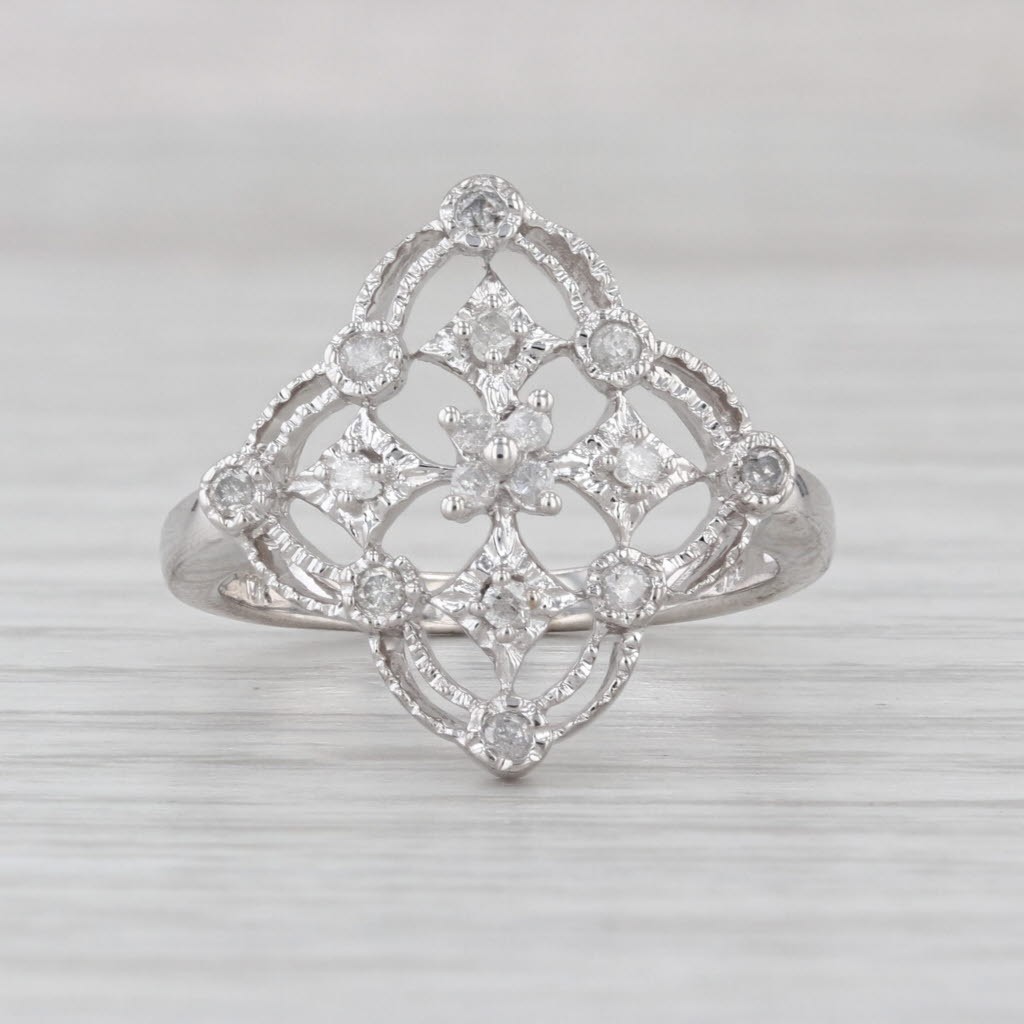 0.23ctw Diamond Openwork Filigree Style Ring 10k White Gold Size 7.25