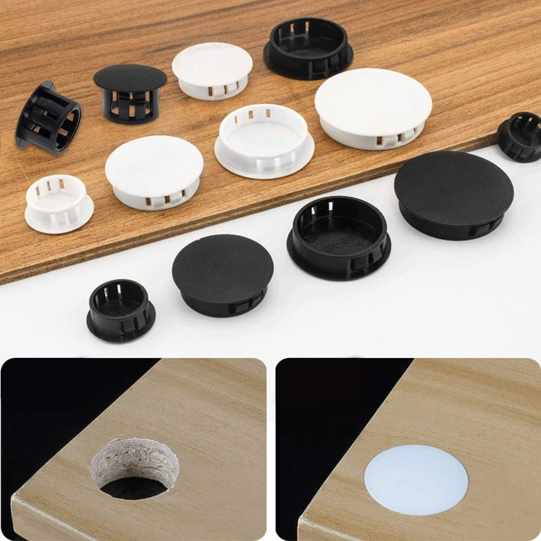 30PCS 8mm 5/16″ White Plastic Flush Type Hole Plugs, Snap in Locking Hole Tub…