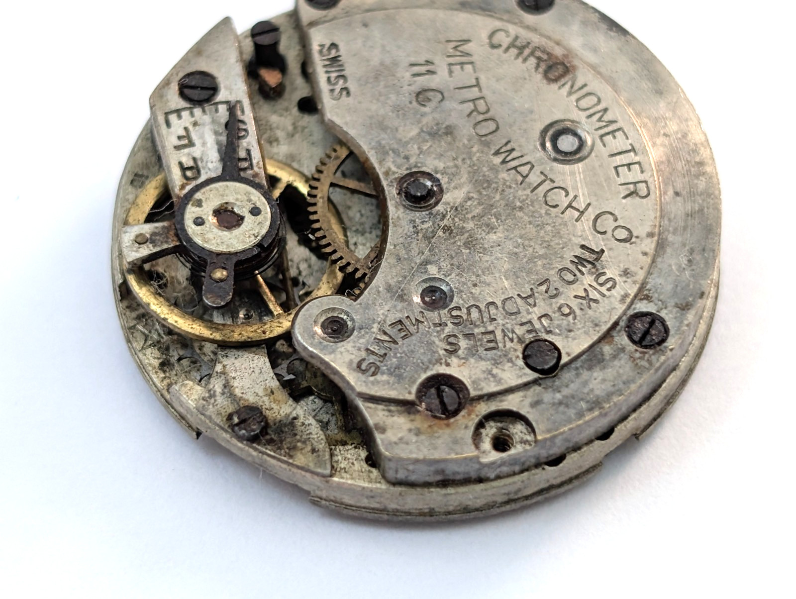 Vintage METRO 11C Chronometer 6j Art Deco 24mm Swiss Watch Movement PARTS REPAIR