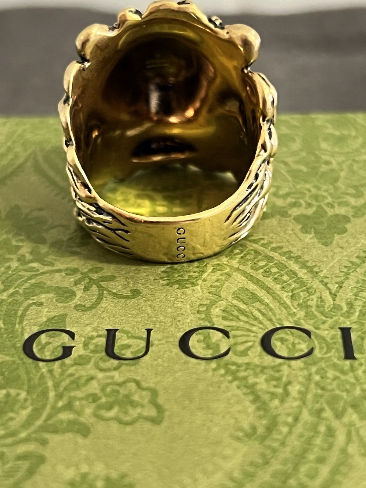 Gucci Lion Head Ring Gold Metal Rare Size IT25 US11 65mm Cat Feline Tiger Garden