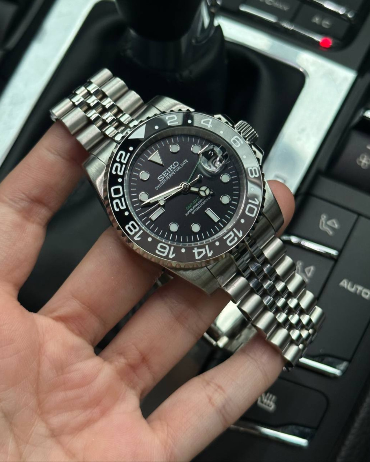 PrimeCrown Steel GMT Automatic | Brown/Black 24h Bezel | NH34