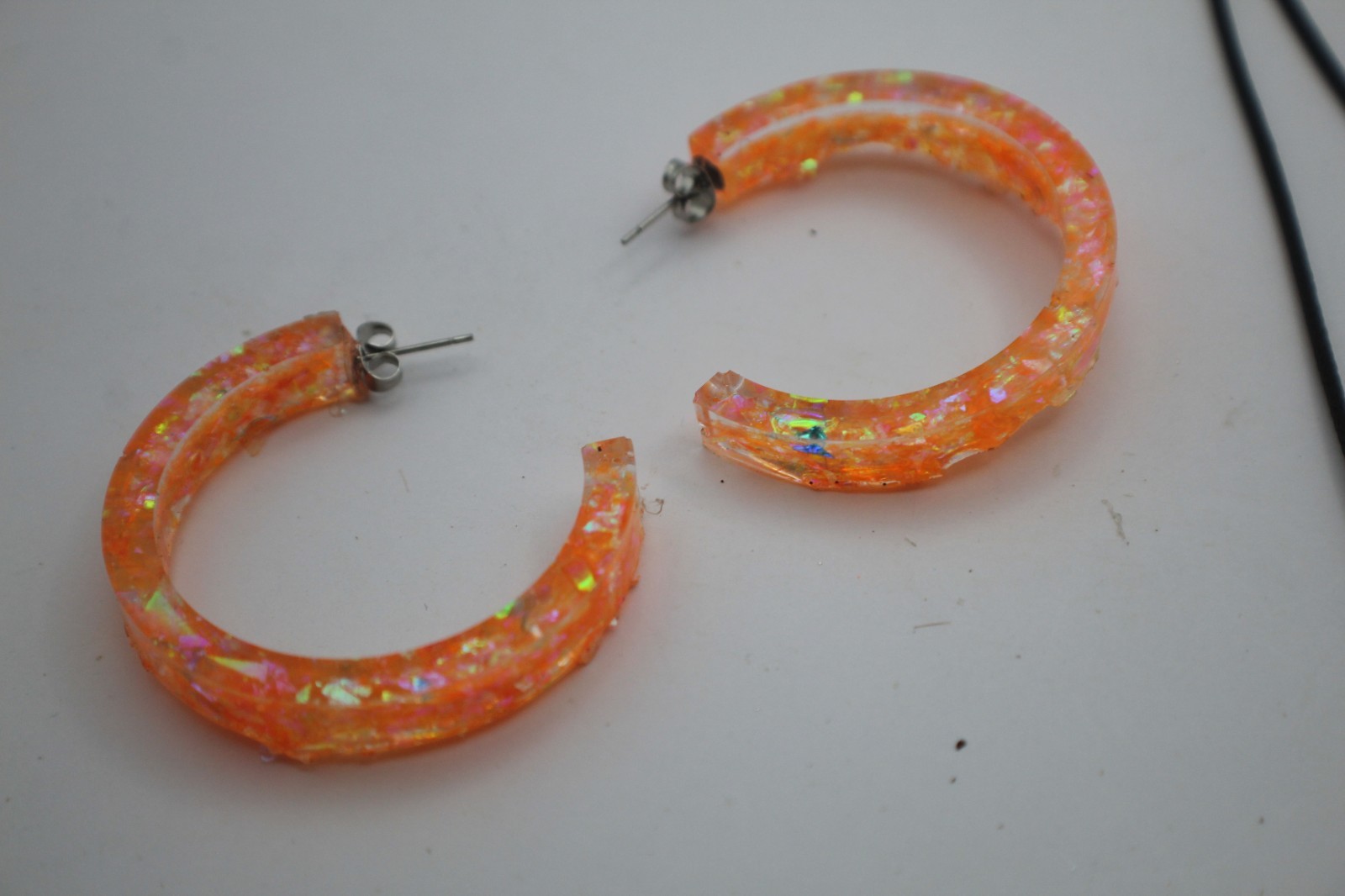 Bright And Shiny Orange Resin Jewelry Set Hoop Earrings And Necklace