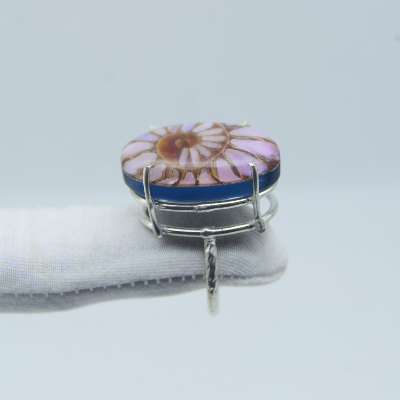 Pink Ammonite Fossil Gemstone Ring Handmade 925 Sterling Silver Jewelry