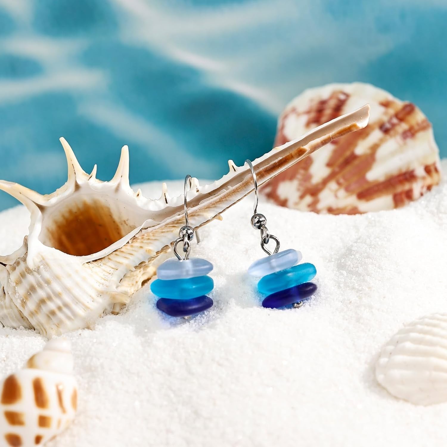 Gradient Blue Dangle Earrings for Women – Hypoallergenic Stylish Beach Accessory