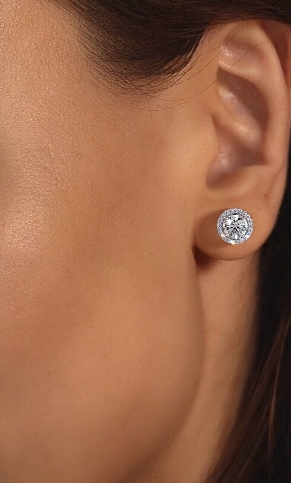 4.00 Ct Round Cut Lab Created Halo VVS1/D Stud Earrings 14K White Gold 8mm