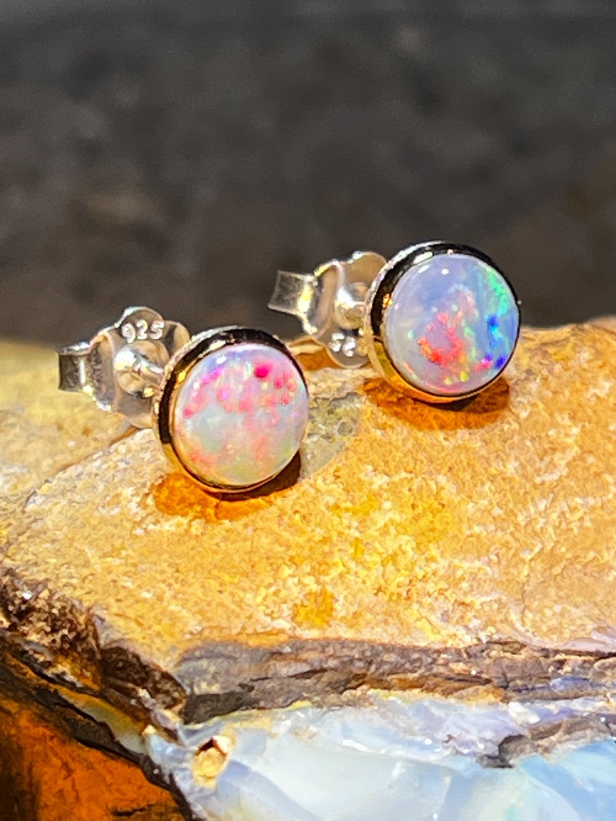 Black Opal Harlequin in 18Kt Gold Vermeil Setting Sterling Silver Stud Earrings