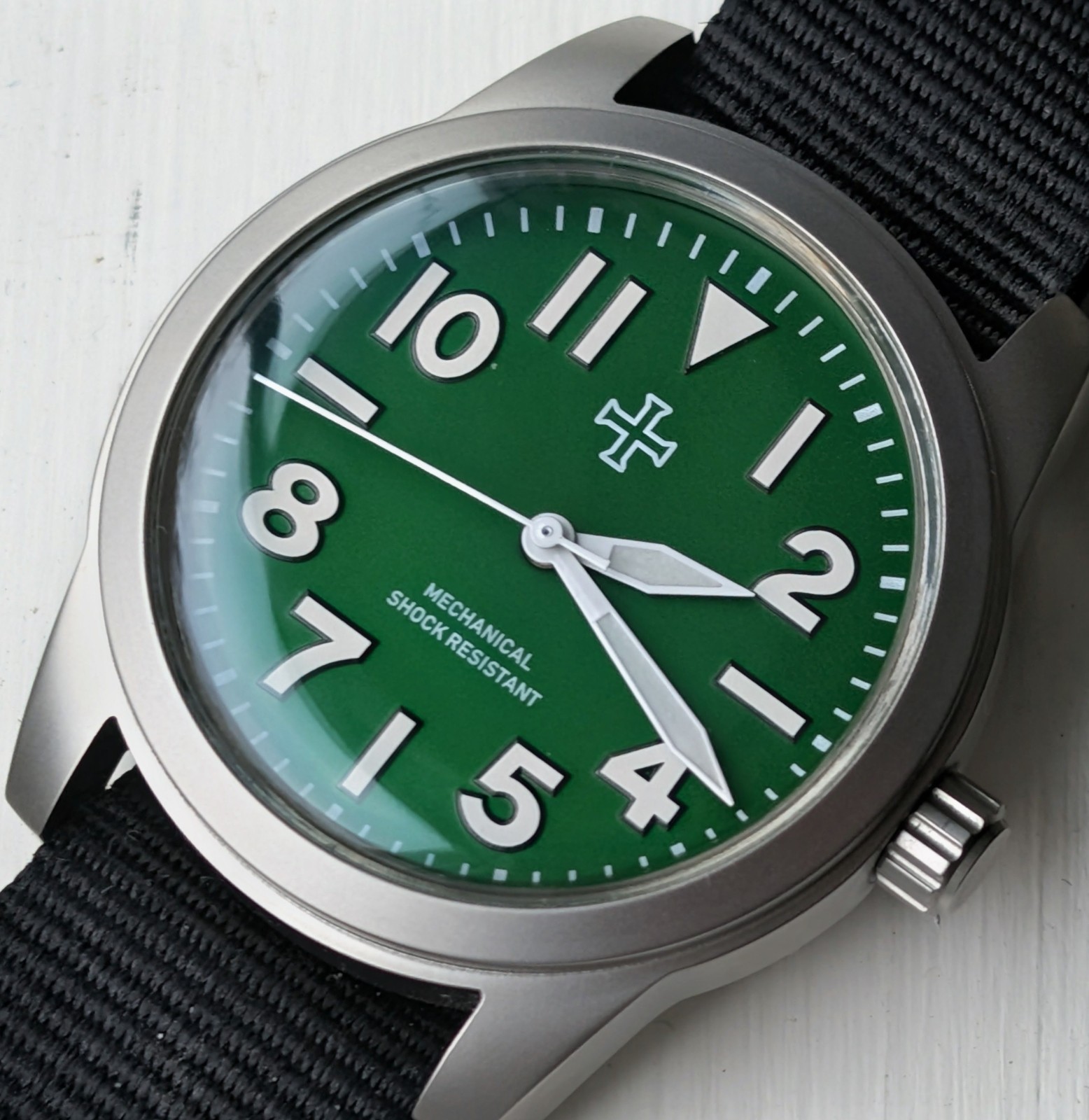 Mechanical Military tool watch Blasted Stainless steel green 39mm