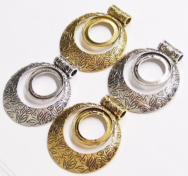 4 -30mm Round 2 Colors Victorian Deco Flower Large Pendant Setting 68x57mm