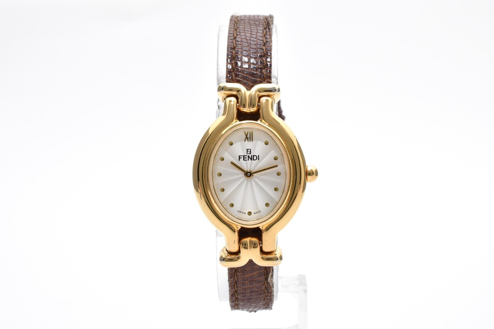 [Box] Fendi 640L Quartz White Oval Gold Plated Changeable 5 Straps Ladies Watch