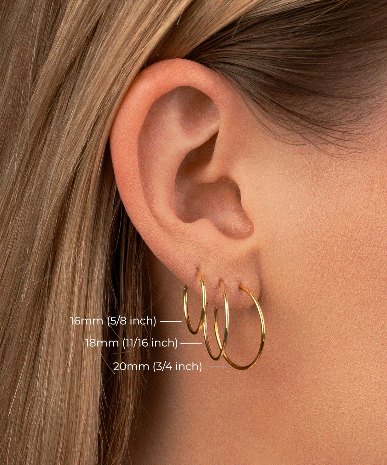 14K Real Solid White Gold Round Endless Hoop Earrings 1mm Tube Hoop – 20mm