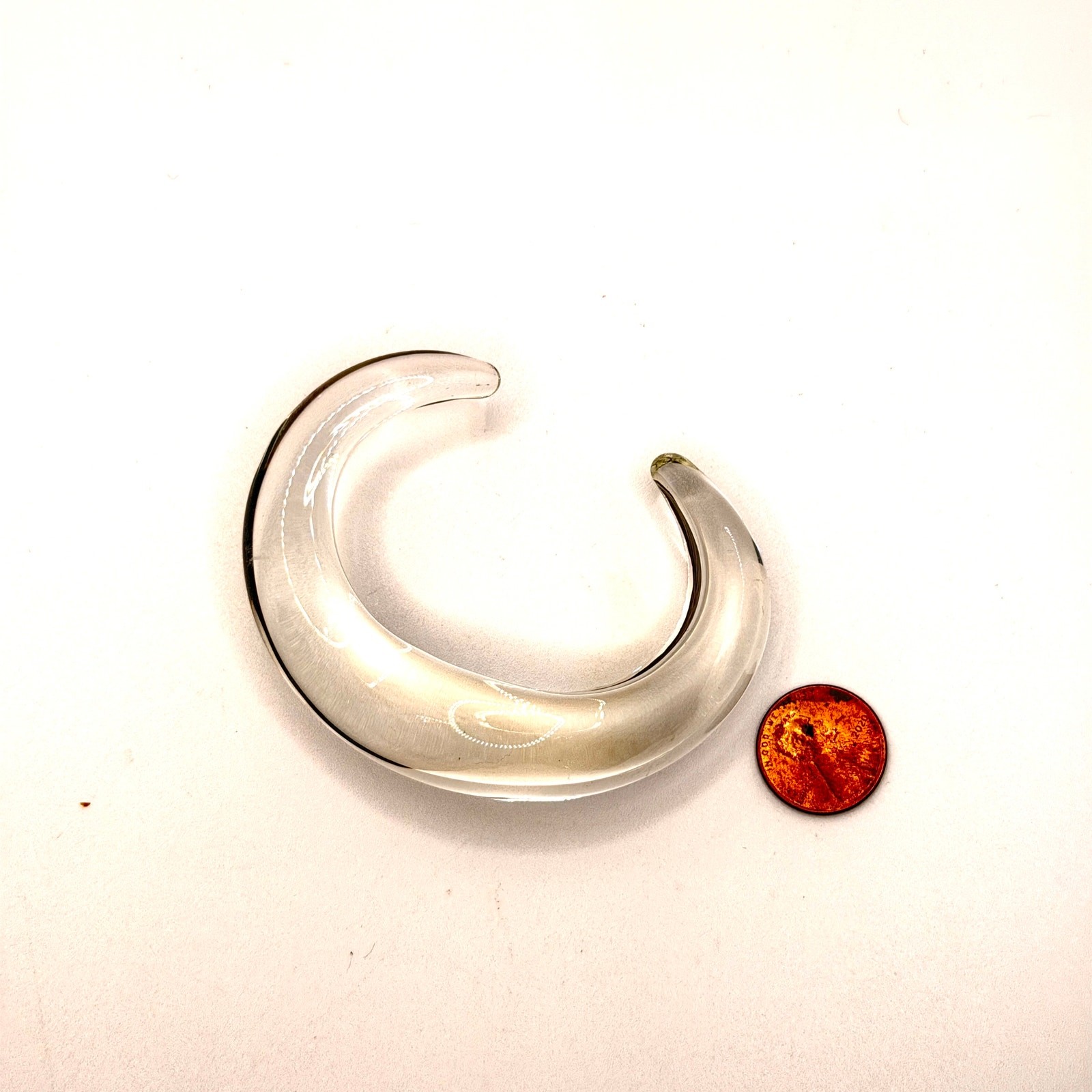 Vintage 90s Handblown Sculptural Clear Glass Black Swirl Statement Cuff Bracelet