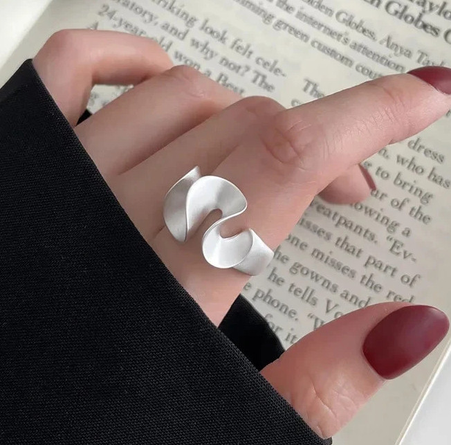 925 Sterling Silver Wave Flower Ring Women Open Minimalist Plant Classic Jewelry