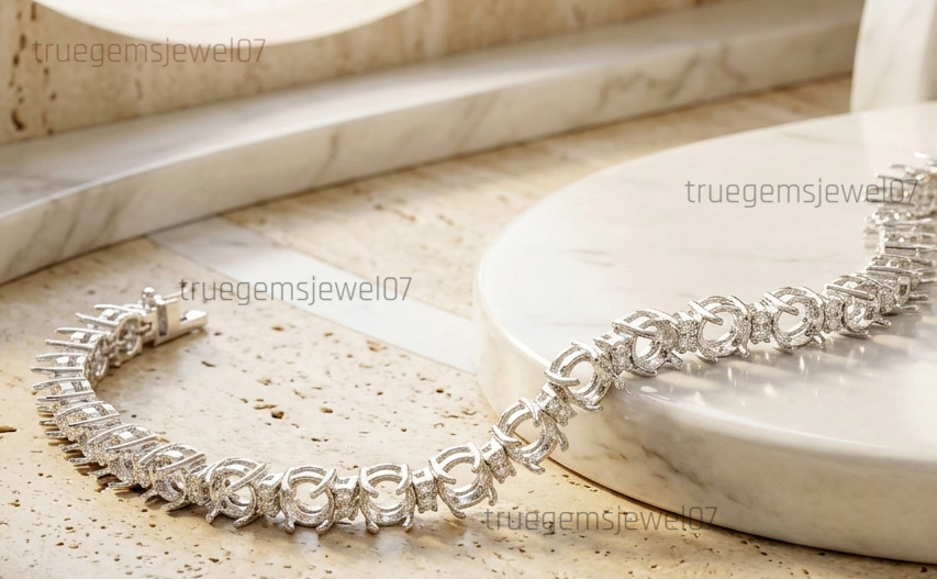 5mm to 6mm Round Semi Mount Tennis Bracelet 925 Sterling Silver Blank Settings