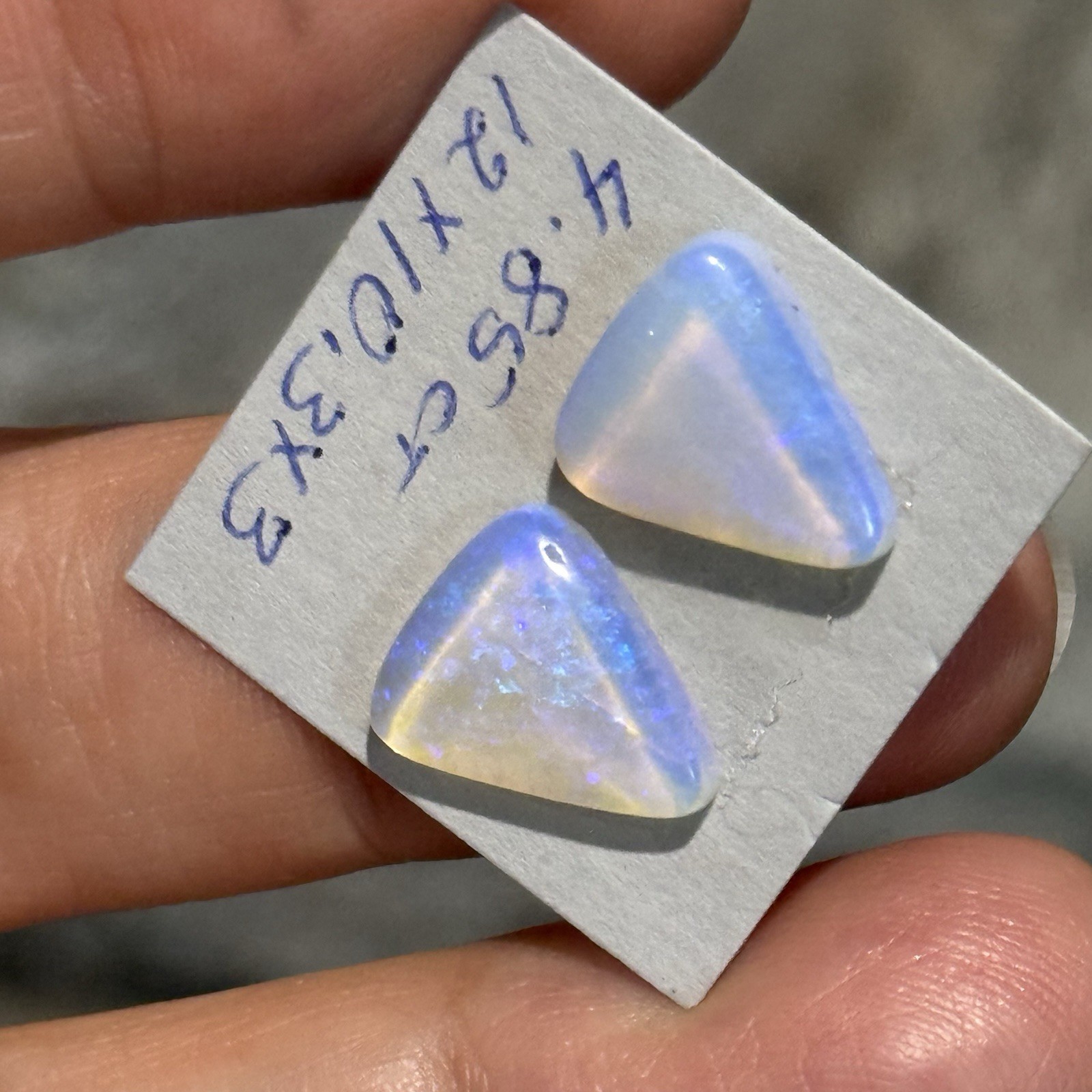 4.85ct 12×10.3×3.6mm Pair Clear Crystal Pipe Australian Opal Cabochon Gems