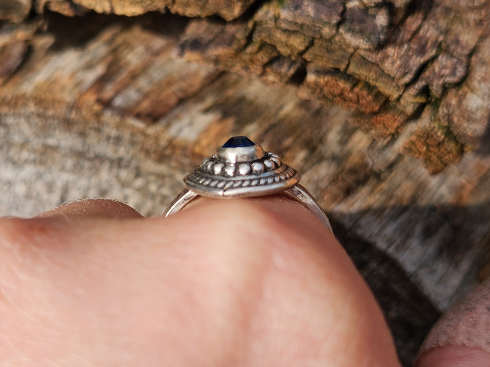 Handmade Sterling Silver Blue Swarovski Crystal Ring, Size 9.5, Leaf Leaves Band