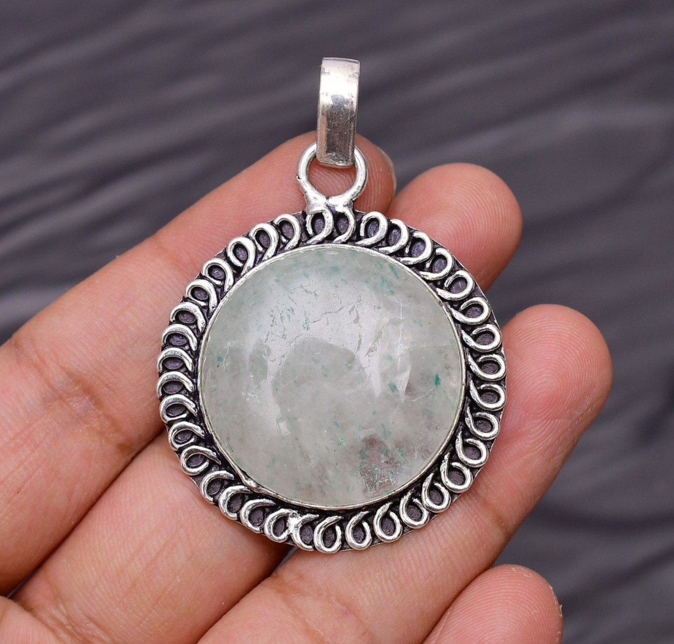 Green Aventurine Gemstone 925 Sterling Silver Jewelry Pendant 1.96″