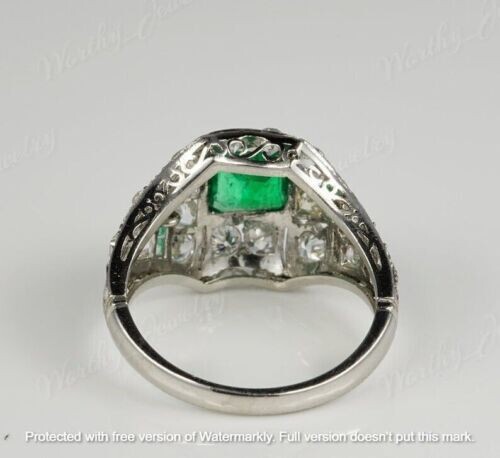 2.30Ct Lab-Created Green Emerald Engagement Ring 14K White Gold Over