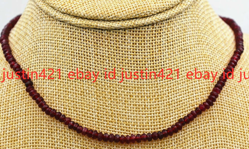 2x4mm Faceted Dark Red Garnet Roundel Gemstone Beads Necklace 14-30”