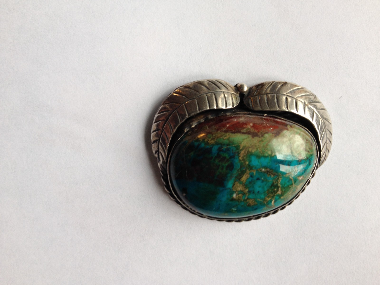 Vintage Turquoise ( Royston ) Blue Green Reddish Brown with silver Leaf
