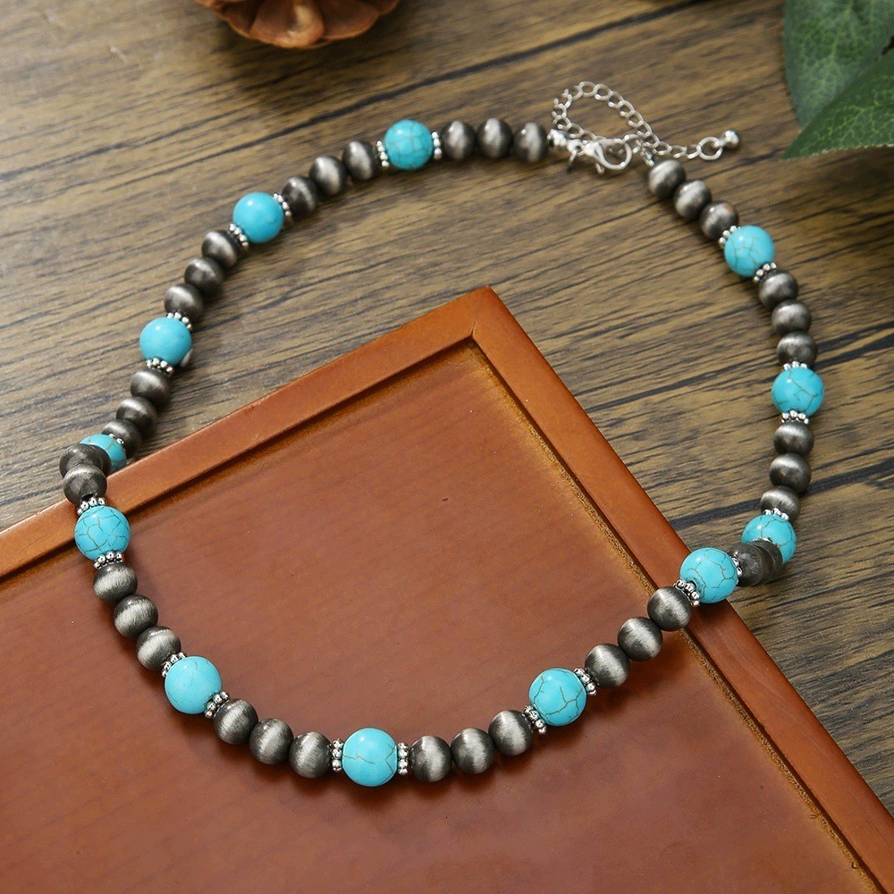 Men Beaded Choker Necklace Hiphop Jewelry Trendy Black Agate Chain Necklace Gift