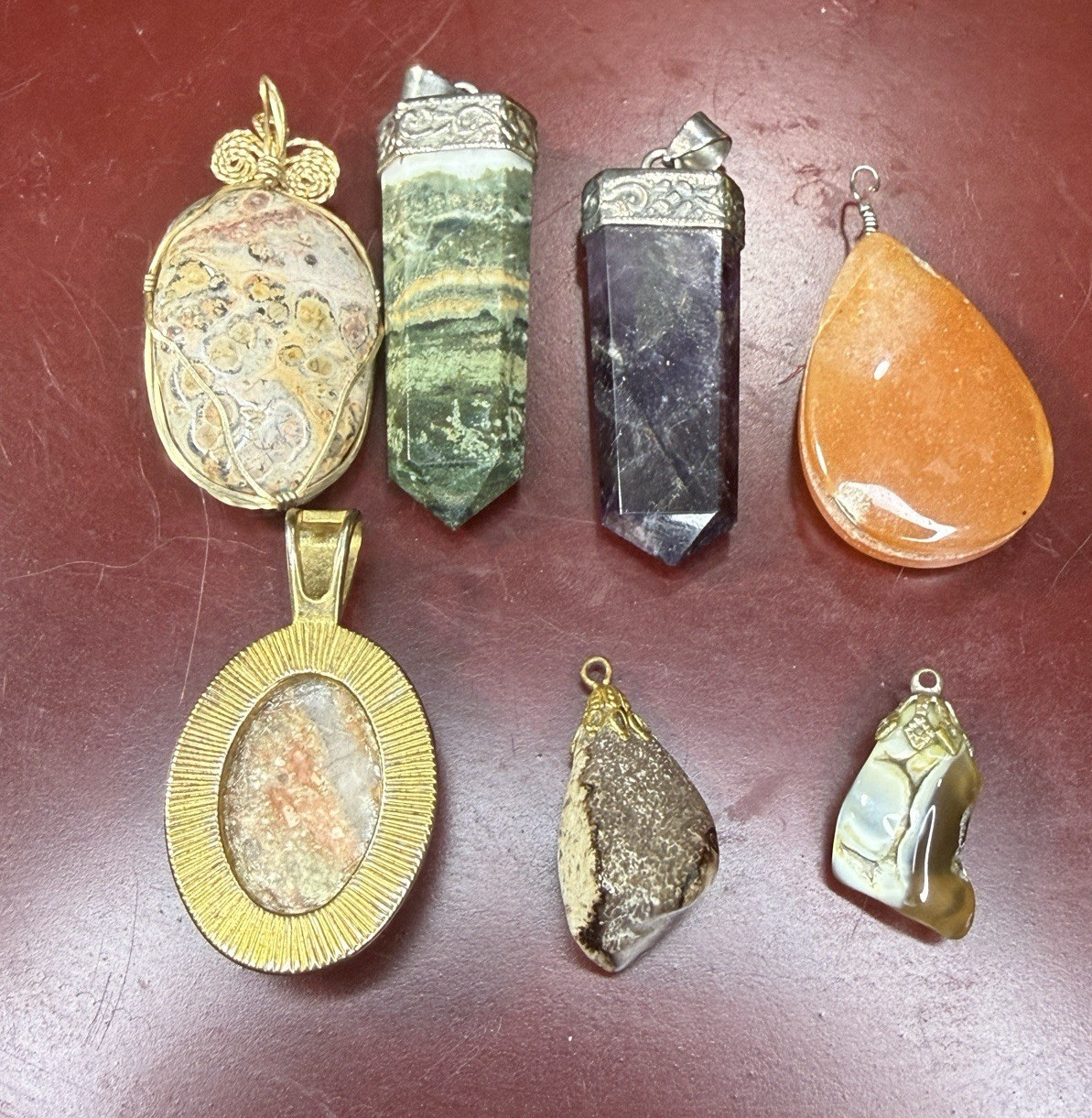 Gemstone Pendant Lot Assorted Amethyst Japser Mixed Multicolor Stones