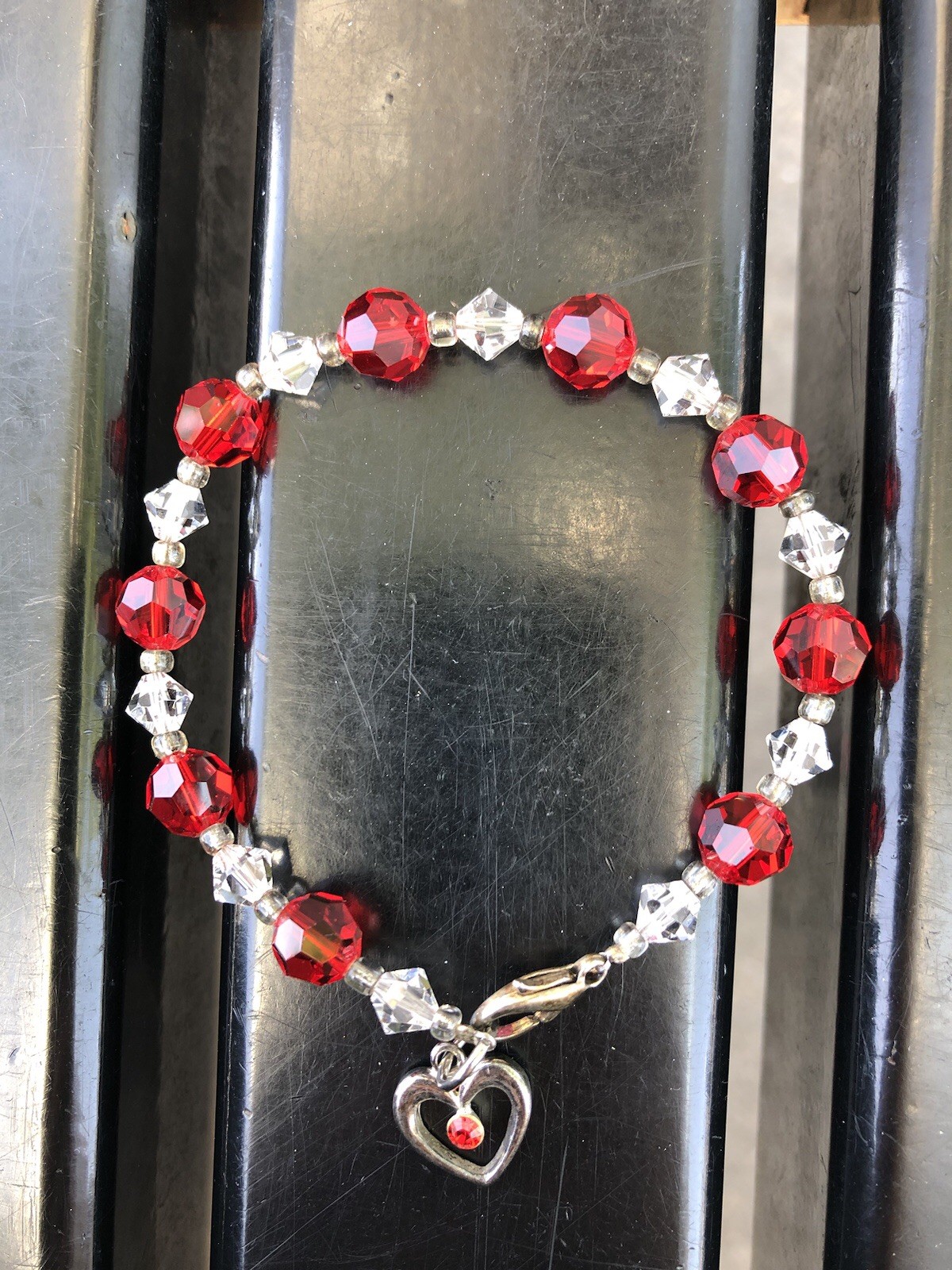 Red Crystal Bracelet, Metal Cord, Quite Shining