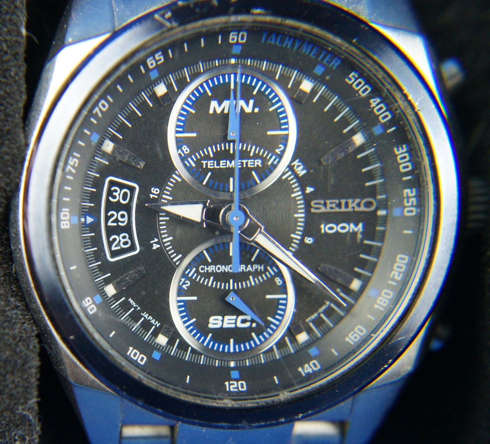 Vintage Seiko Chronograph Telemeter 100M Quartz 7T94-0AJ0 JDM Men’s Watch Blue