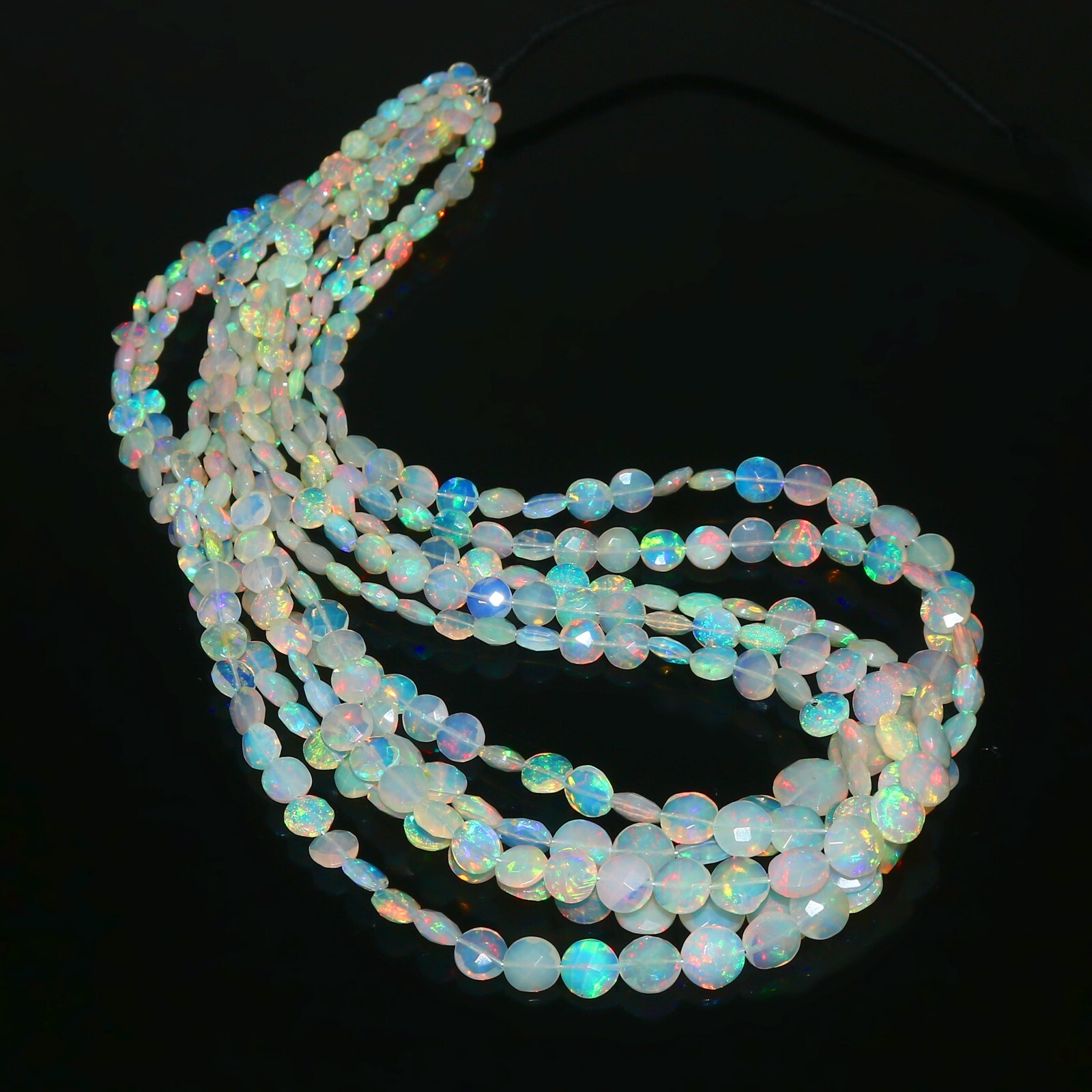 Real Opal Beads Faceted Coin Fire Galaxy opal Beaded Jewelry Gift For Her Np-266