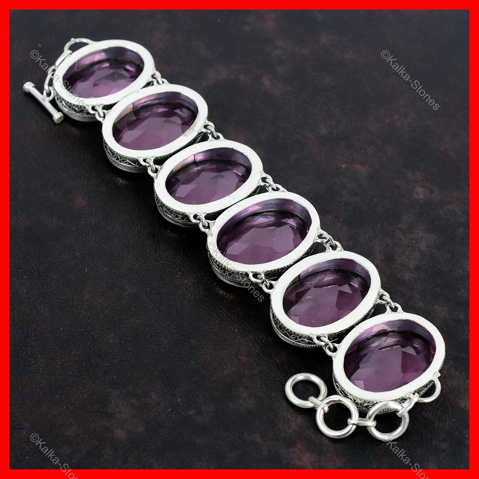 Natural Pink Kunzite Sterling Silver Engagement Vintage Chain Bracelet Jewelry