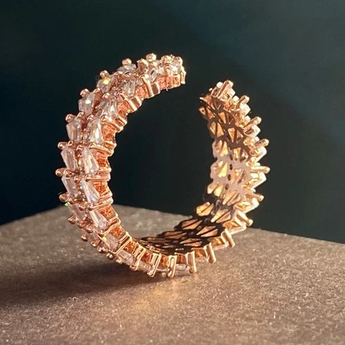 18k Rose Gold Plated Eternity Band Ring Made Simulated Diamond Adjustable