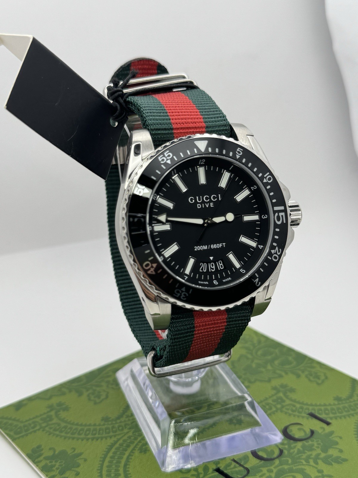 GUCCI YA136206 Dive Black Dial Red and Green Nylon Men’s Watch
