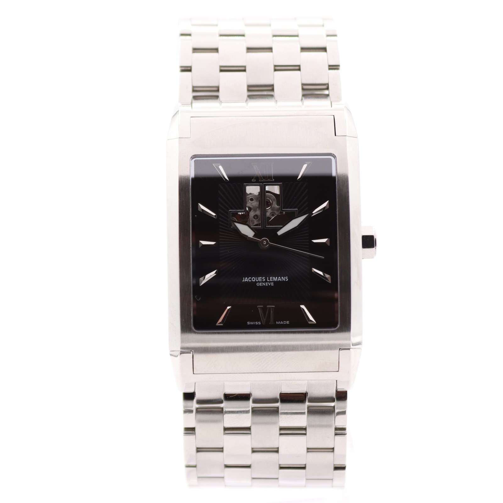NOS 32.5mm Jacques Lemans G186C Geneve Open Heart Automatic Wristwatch Steel