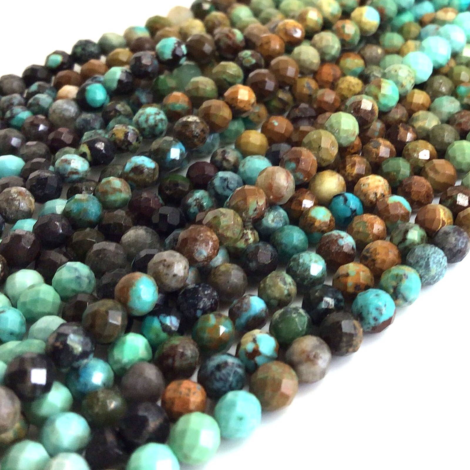 4mm Grade AAA Genuine Natural Turquoise Brown Blue Green Faceted Round Bead 15″
