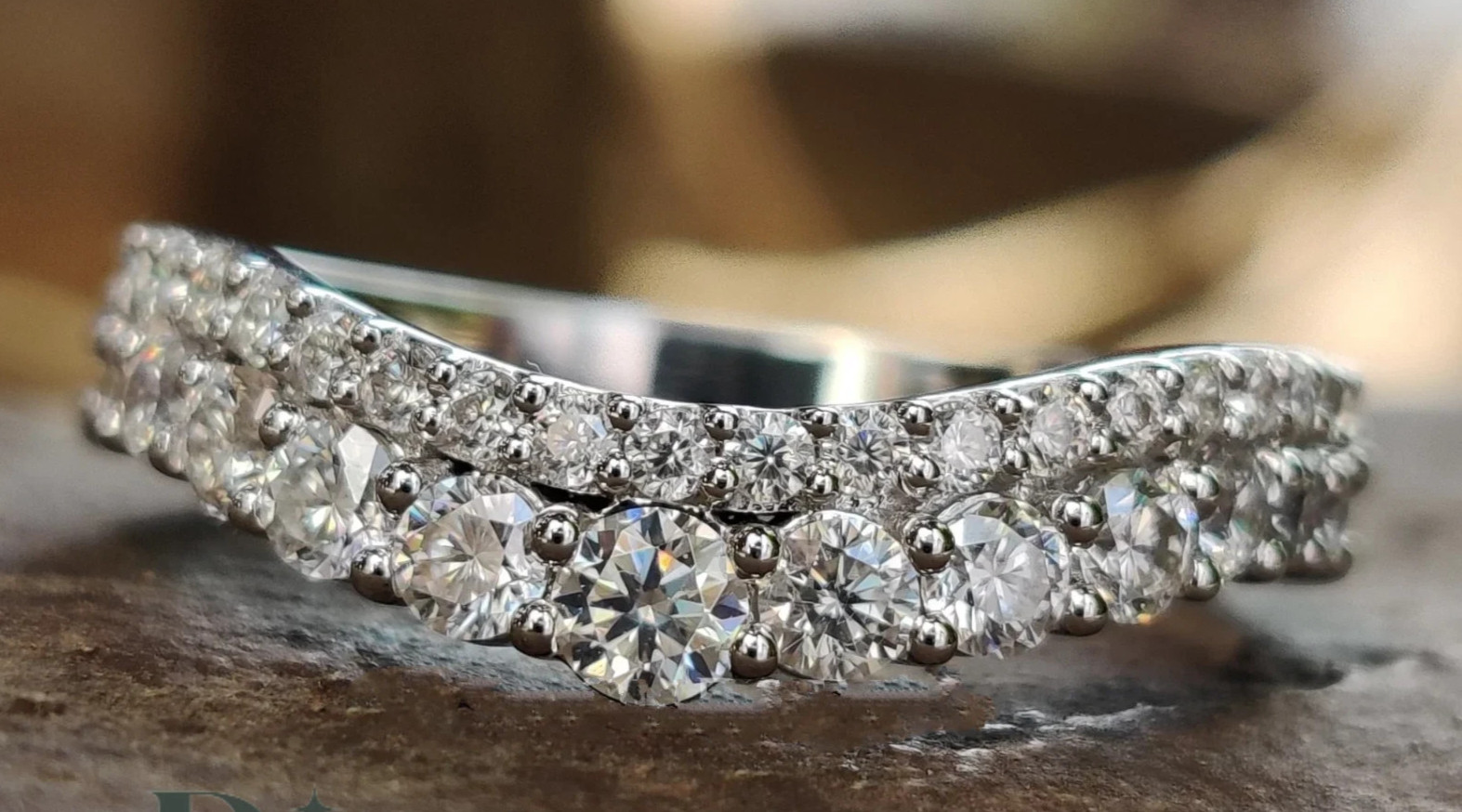 Moissanite Curved Wedding Band 14K White Gold Plated 2CT Excellent Round Cut