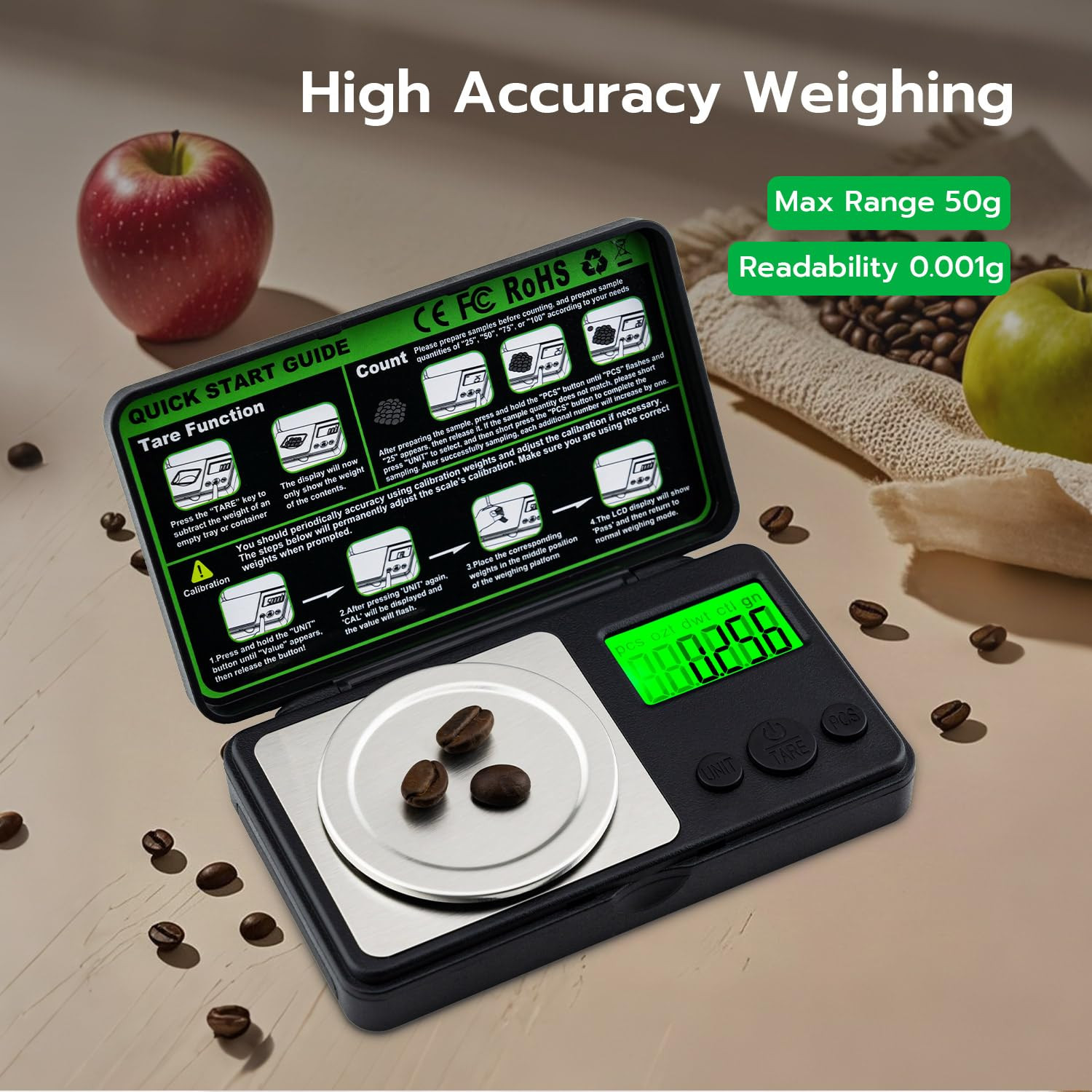 Mini Milligram Scale, 50G/0.001G Portable Jewelry Scale, Digital High Precision