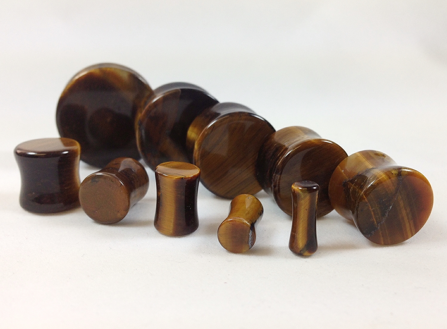 PAIR Yellow Tiger Eye Stone Plugs Gauges – 4mm (6g) to 25mm (1″) available!