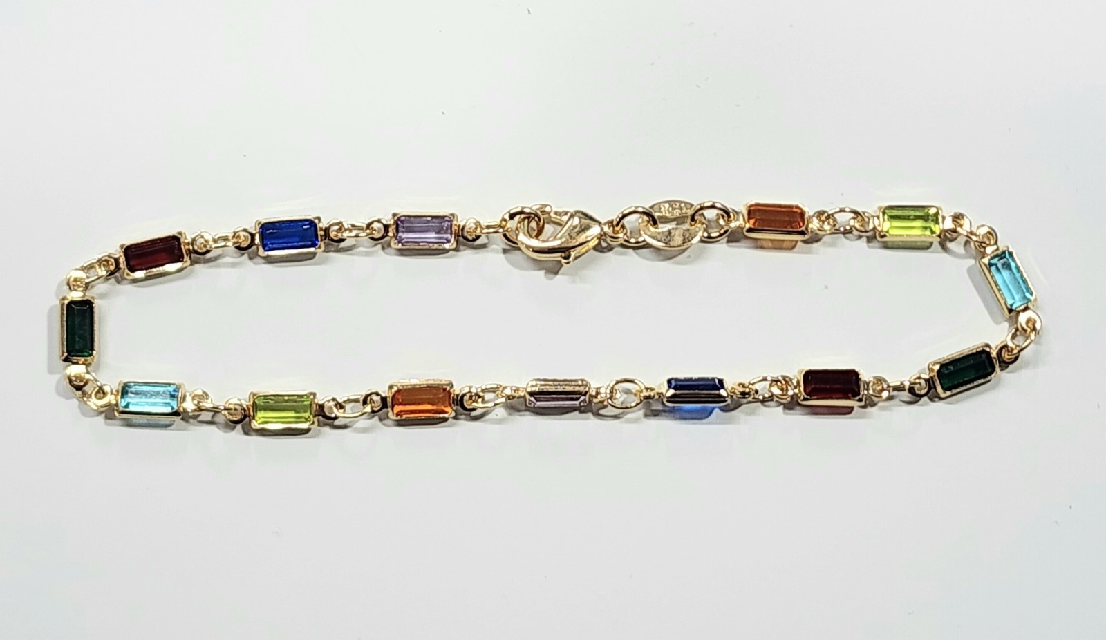 18k Gold Filled Thin Rectangle Bracelet Dark Multi Color Stones 7.5 inch Long